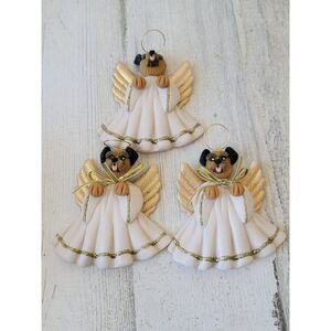 Cecile Angel Dog set halo AS IS glitter cherub ornament Xmas